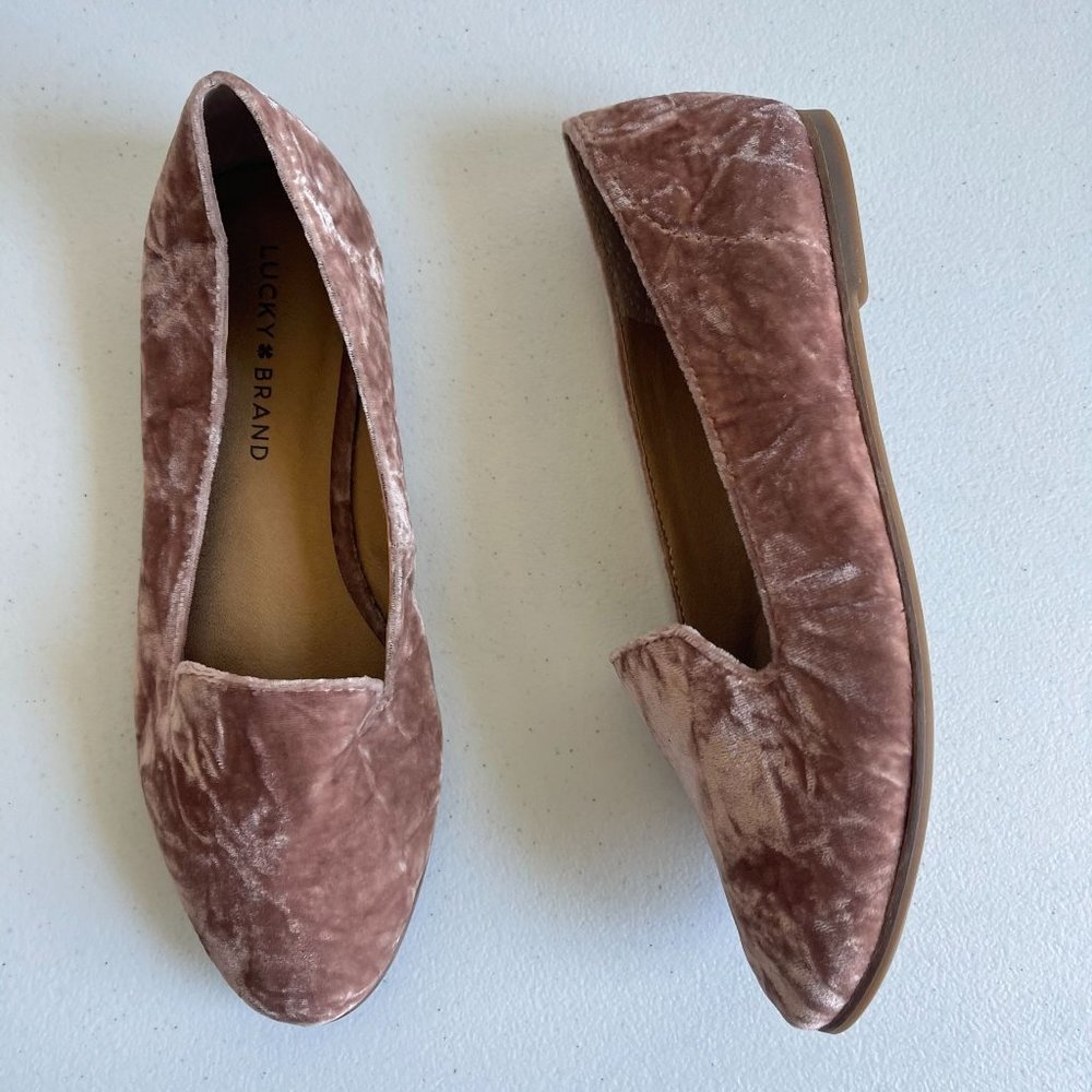 Lucky Brand Carlyn Crushed Velvet Blush Pink Loafers US Size 7.5